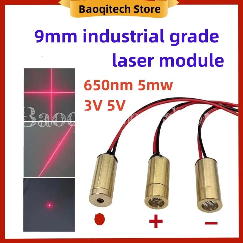 Modulo laser di grado industriale a luce rossa da 5 pezzi 9mm modulo laser a semiconduttore 650nm 5mW 3v 5v 5MW a forma di punto, a forma di croce