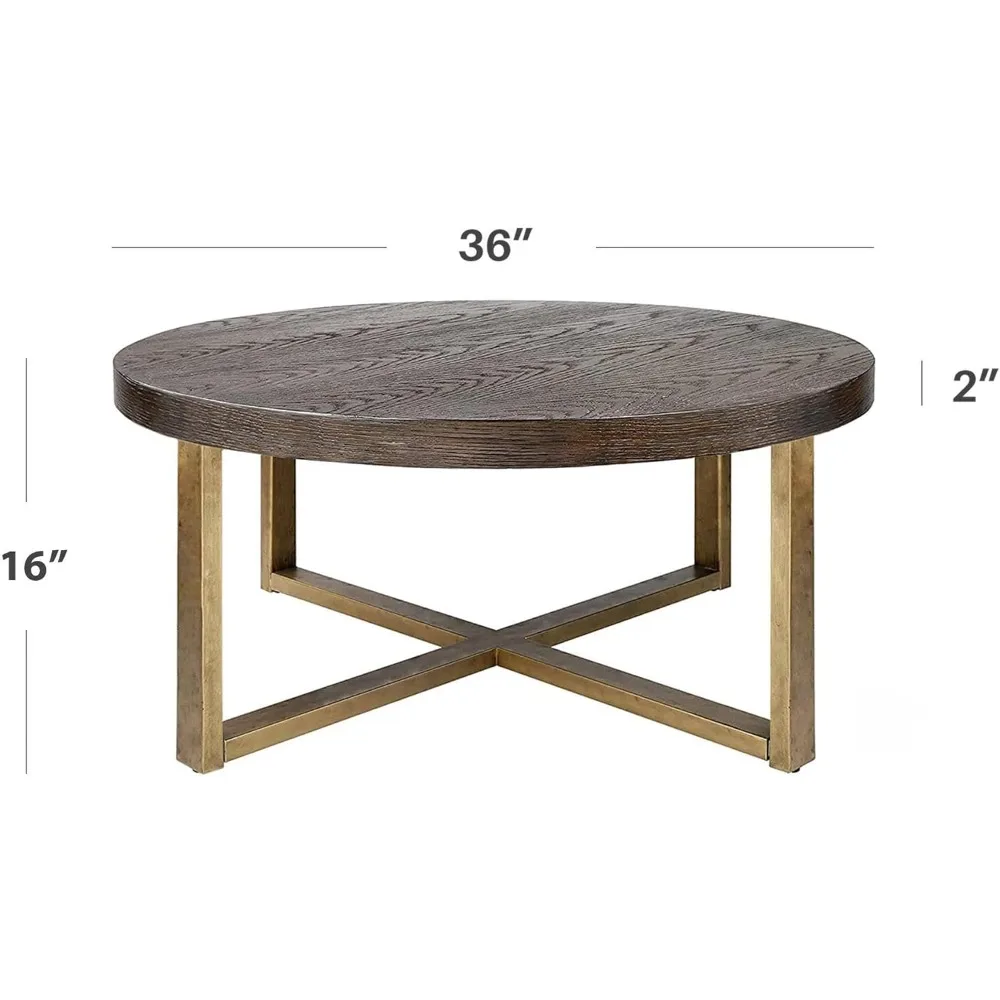 Mesa de centro de 36" para sala de estar Mesa de cóctel de madera rústica con patas doradas