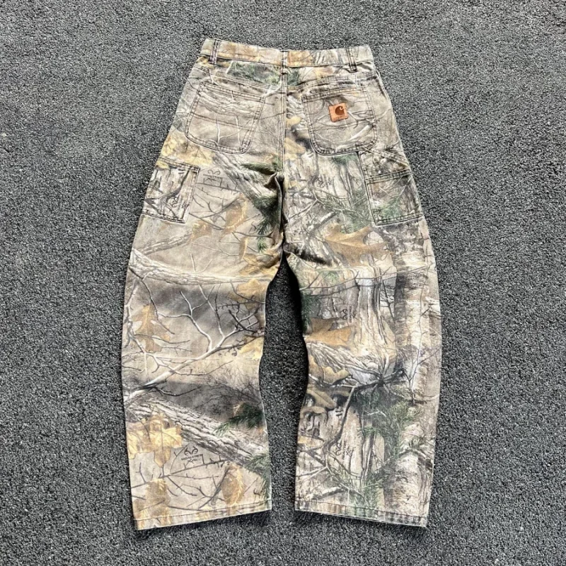 Y2k ジーンズ新原宿ヒップホップ迷彩レトロオーバーサイズデニムパンツファッション男性服ストレートレッグワイドレッグジーンズストリート