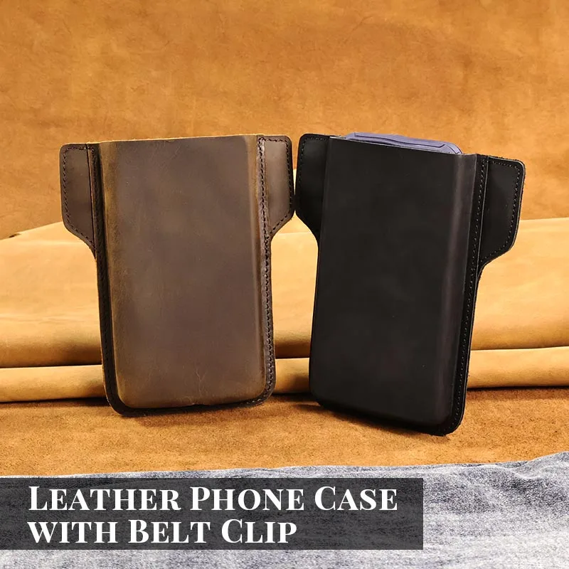 Capa protetora do telefone móvel de couro de camada superior masculina, feita de material de couro genuíno de alta qualidade, bolsa casual para celular, 1pc