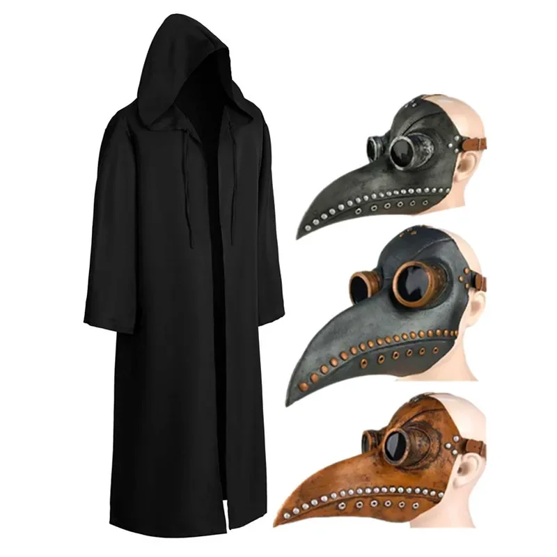 Capa de Halloween para adultos y niños, disfraz de máscara de Doctor de peste, Túnica de bruja con capucha, accesorios de máscara de juego de vacaciones