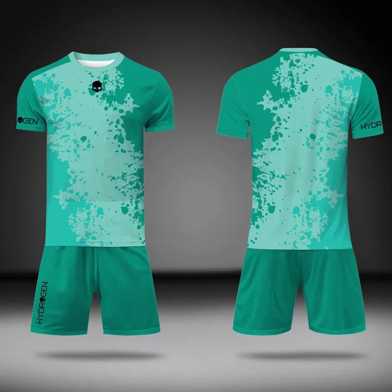 夏メンズ新しい特大ルーズスポーツウェアメンズストライププリントTシャツとショートパンツの2点セットテニスとバスケットボールカジュアルウェア