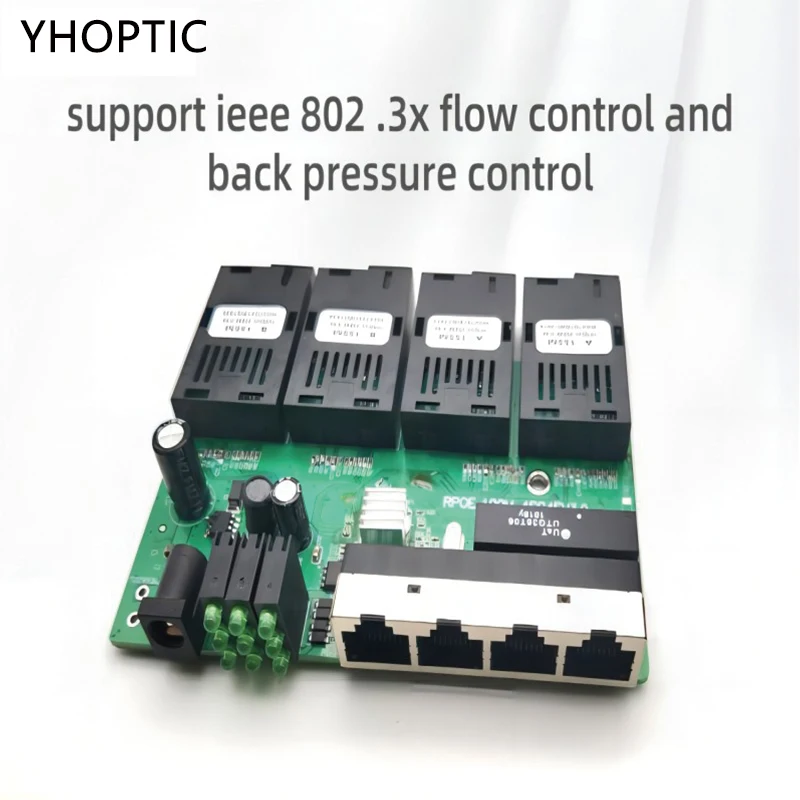POE Fast Ethernet Fiber Switch, Optical Media Converter, SC PCBA, Para Metro Board, 10 m, 100m, 4F2E, 4F4E Output, 12V