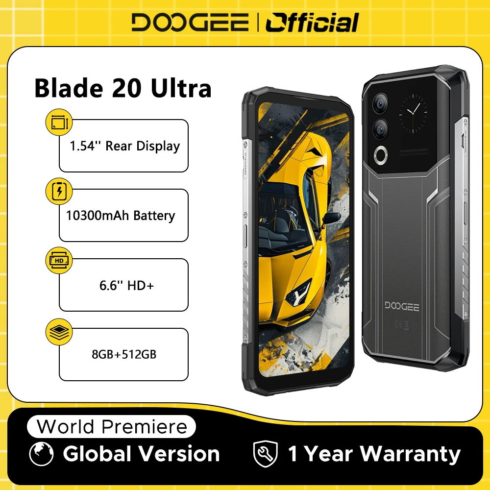 Doogee blade20 telefone ultra robusto versão global 1.54 ''ips display traseiro 8gb 512gb 10300mah bateria 6.6 display smartphone