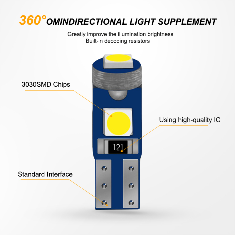 10 Uds T5 bombilla Led 3SMD 3030 Chips tablero de instrumentos de coche superbrillante lámpara de Panel de instrumentos indicador de calentamiento de tablero automático luz de cuña 12V