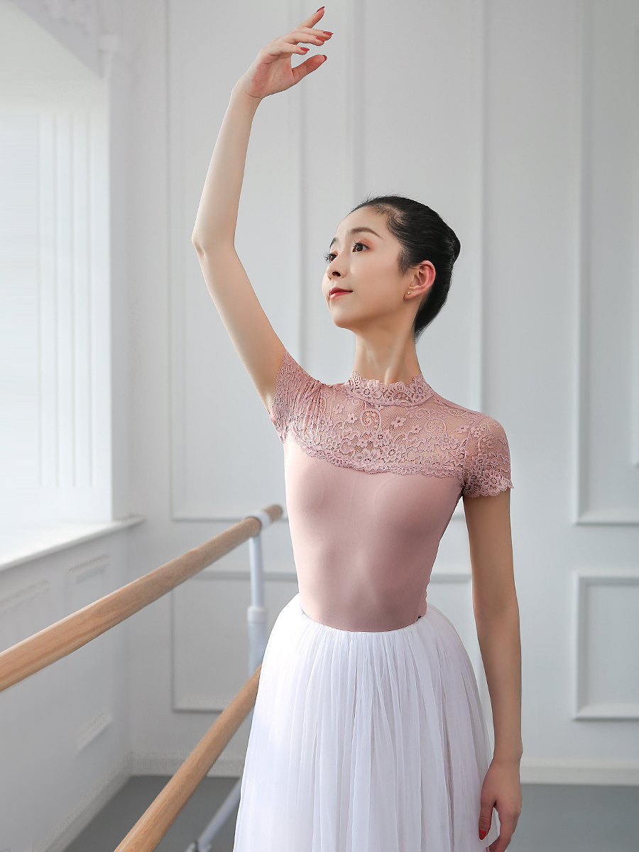 Leotardo de Ballet de manga corta de encaje para mujer, traje de baño Sexy con espalda triangular, leotardos de baile, traje de bailarina, ropa de gimnasia