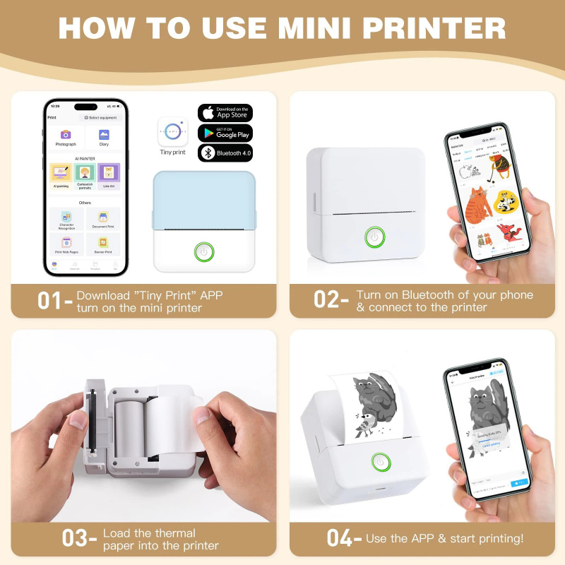 Mini xách tay nhãn Máy in nhiệt độ bền Bluetooth HD hình ảnh máy in cho sinh viên lỗi tiêu đề Lưu ý Pocket inkless in ấn