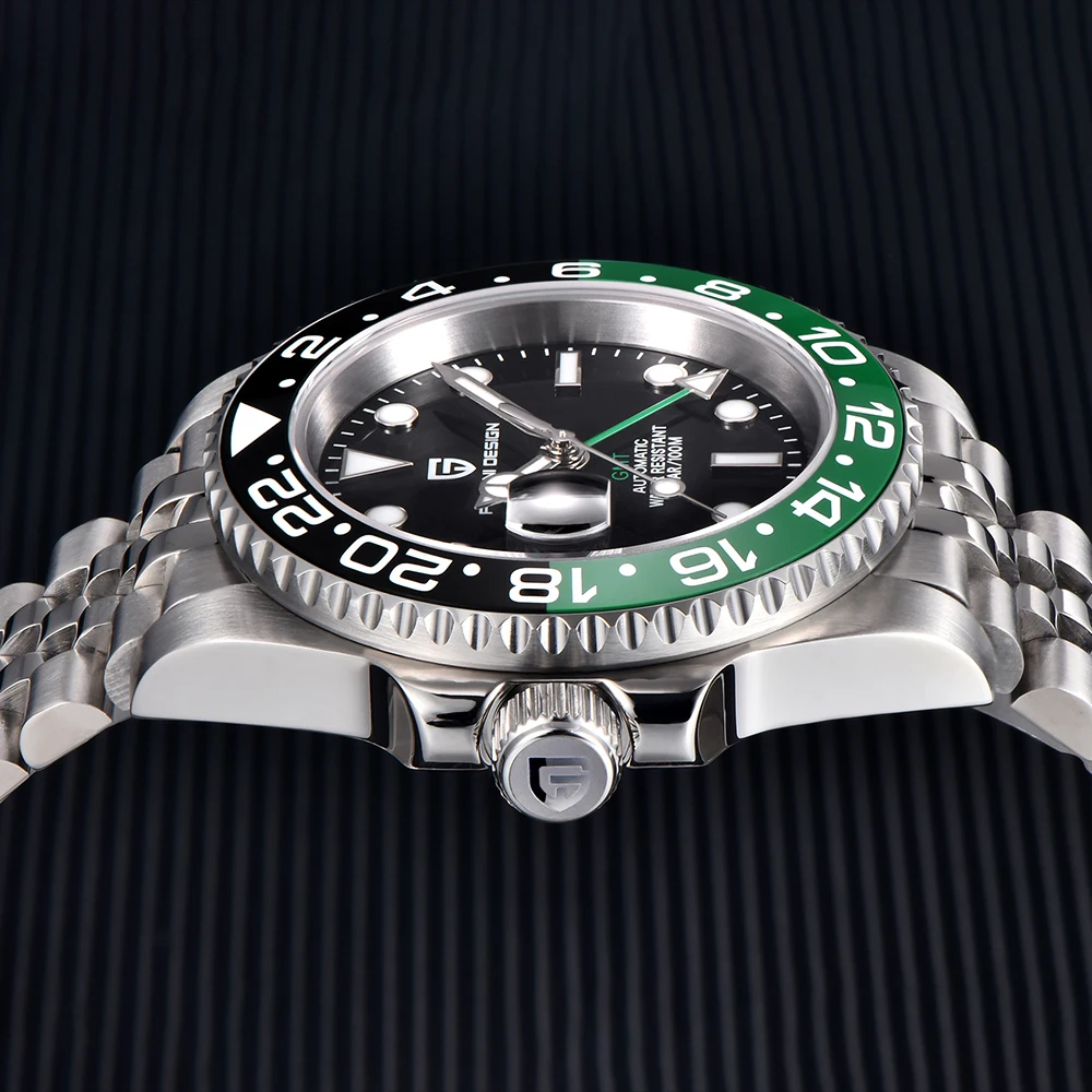 Reloj de pulsera mecánico PAGANI DESIGN para hombres GMT de lujo, reloj de cristal de zafiro de acero inoxidable 100M, relojes automáticos a prueba de agua