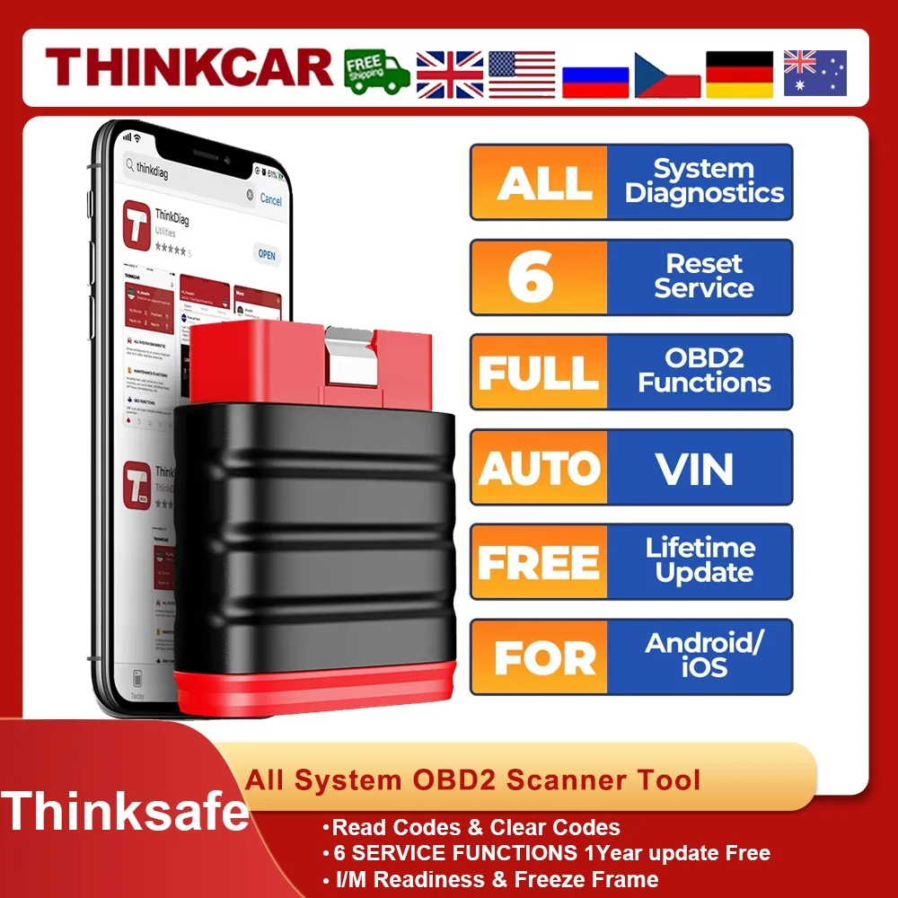 Thinkcar thinksafe bluetooth obd2 scanner automotivo leitor de código de carro 5 redefinição de todos os sistemas obd 2 ferramentas de diagnóstico automático pk thinkdiag
