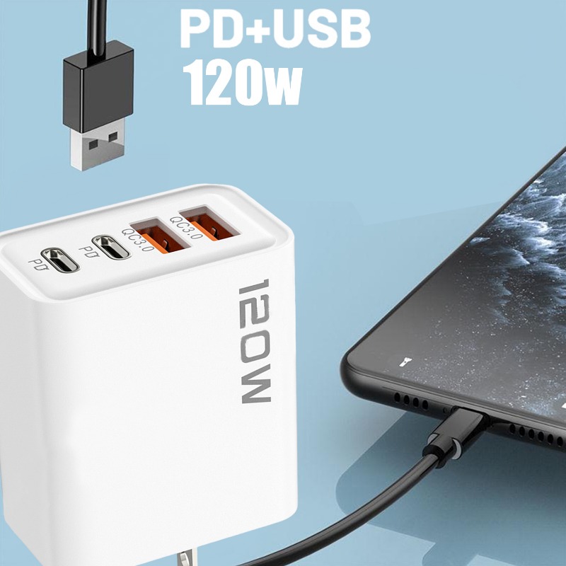PD 120W 4 puertos USB C cargador carga rápida 3,0 tipo C cargadores de teléfono USB adaptador de carga rápida para Samsung IPhone Xiaomi Huawei