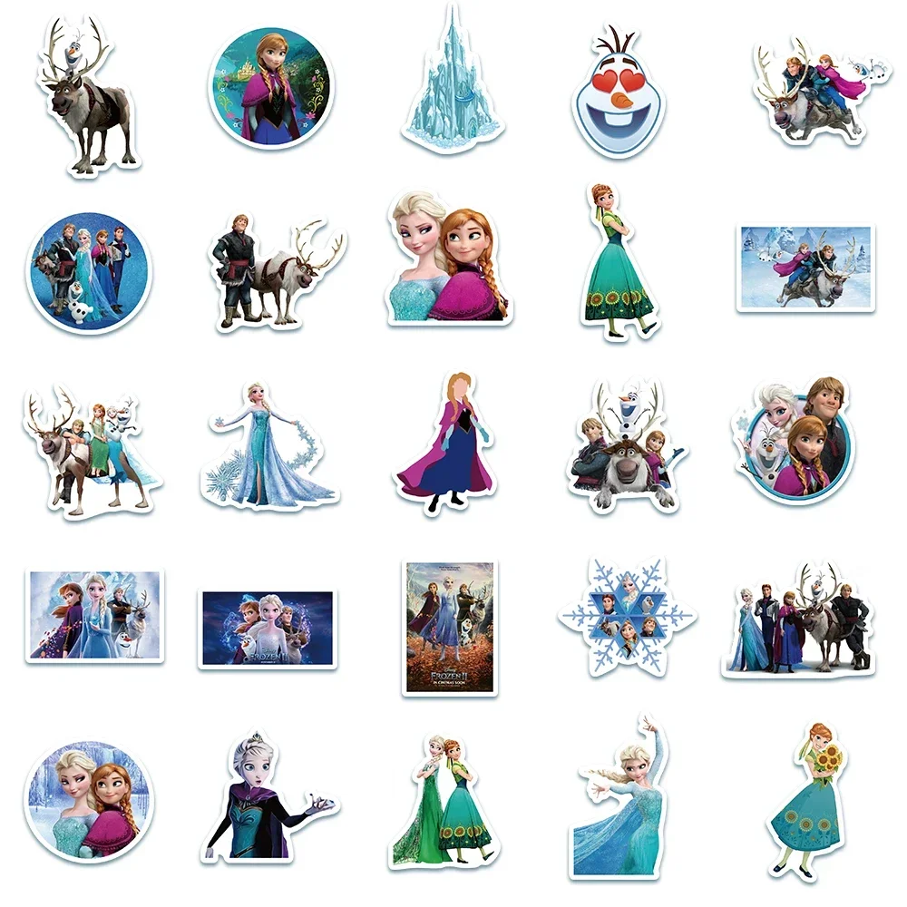 50pcs 디즈니 애니메이션 냉동 스티커 Kawaii 공주 Elsa 낙서 데칼 아이를위한 DIY 노트북 자전거 전화 자동차 미적 스티커 장난감