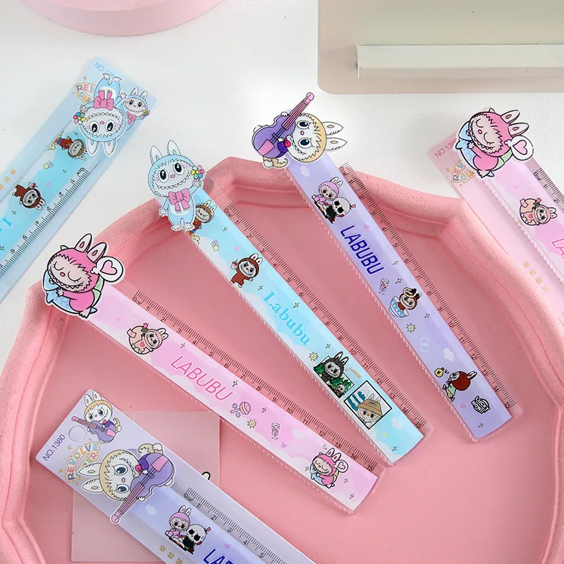 Hot Selling Cute Rabbit Ruler Pressure Reducing Rotating Head 15cm Acrylic Color Student Measuring Ruler Learning Stationery
