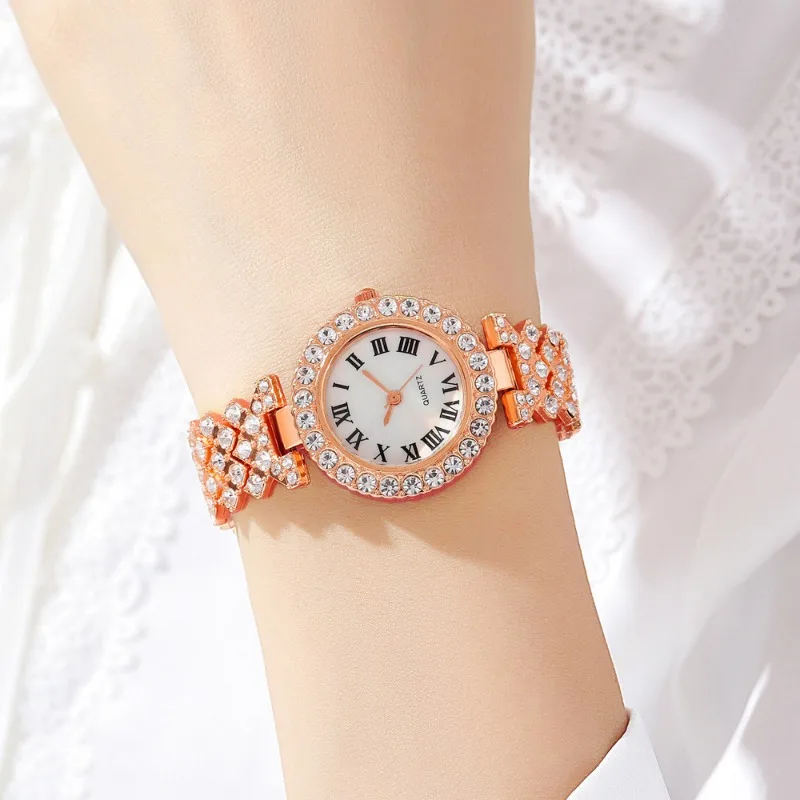 Conjunto de 5 uds de relojes de cristal completo para mujer, Reloj de pulsera con diamantes para mujer, Conjunto de pulsera de Reloj de moda de lujo, regalos de diamantes de imitación