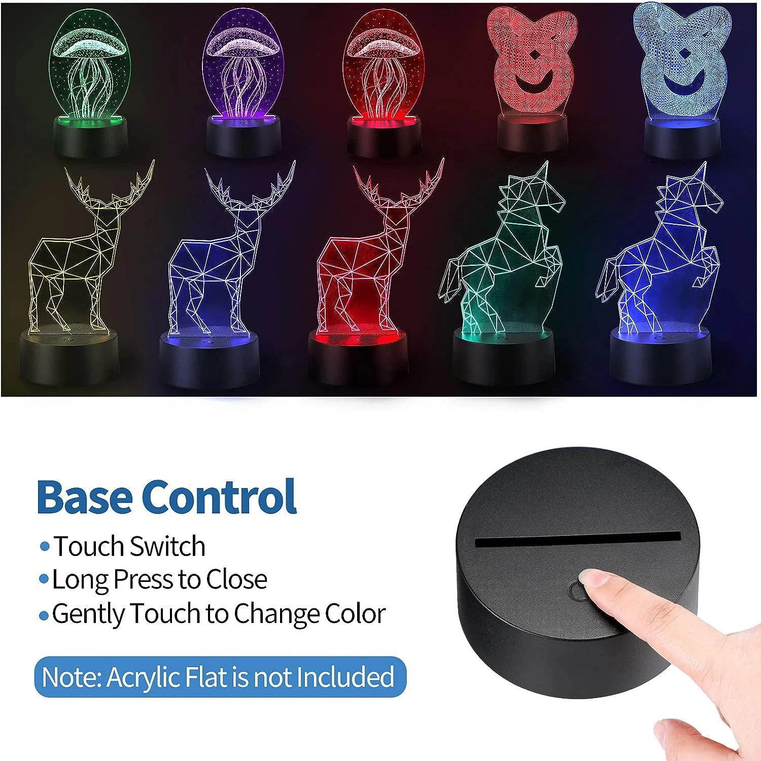 10 pçs 3d led suporte de luz placa acrílica ligh base 16 cores regulável abs usb controle remoto lâmpada mesa estação luz vertical