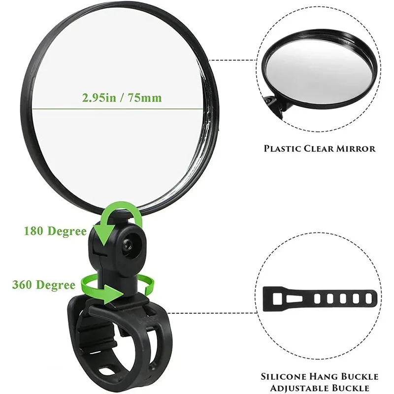 Bicycle Rearview Mirror 360 Degree Rotation Auxiliary Convex Mirror Handlebar Mount Cycling Bike Rear View Mirrors