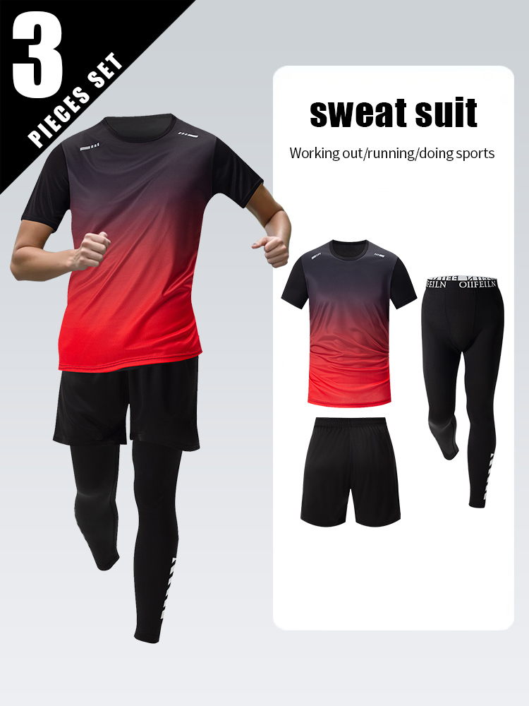2/3pc Heren Sneldrogend Sport Gradiëntpak Vrije tijd Hardlopen Fitness Korte mouw Comfortabel Ademend Lange broek Joker Kort