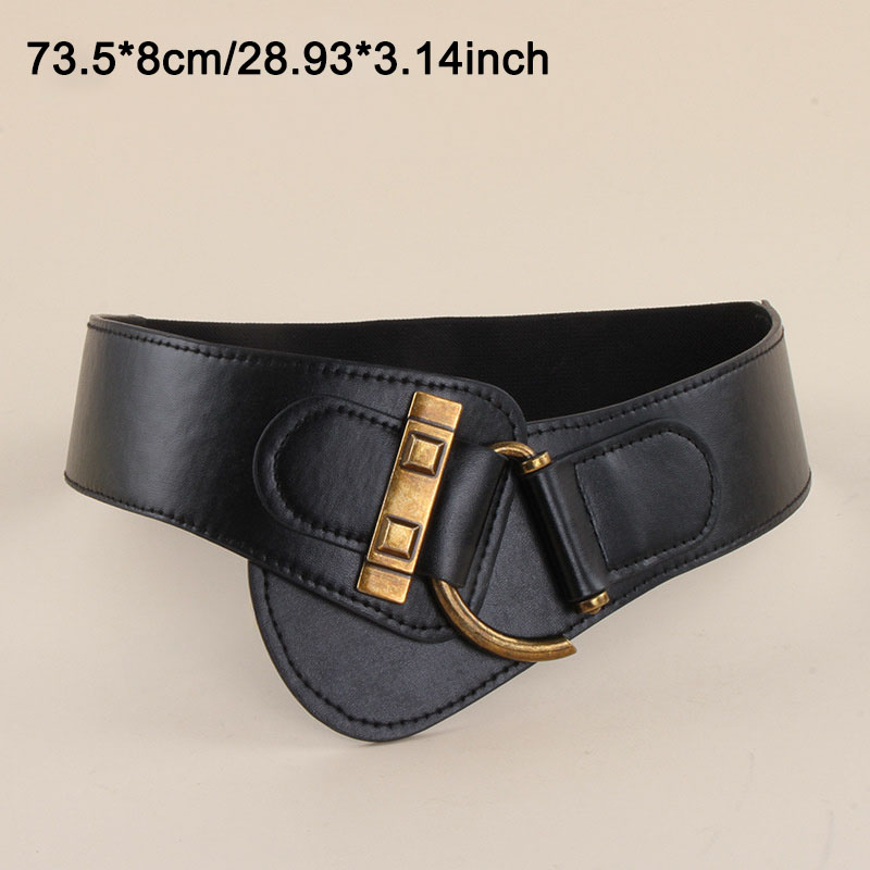 Cinturón ancho con hebilla de Metal para mujer, faja elástica elegante de PU, diseño ligero y elegante para vestidos, abrigos y trajes, 1 ud.