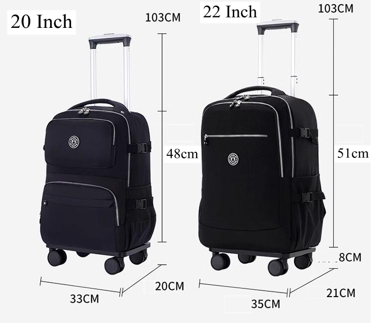 Mala Trolley de Viagem Feminina, Mochila de Rodas Femininas, Bagagem Spinner Rolling, Bolsa escolar