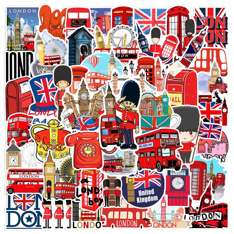 10/30/50 Uds. Pegatina roja de Londres, PVC estético DIY, papelería coreana para niños, suministros escolares, decoración, álbum de recortes para niños