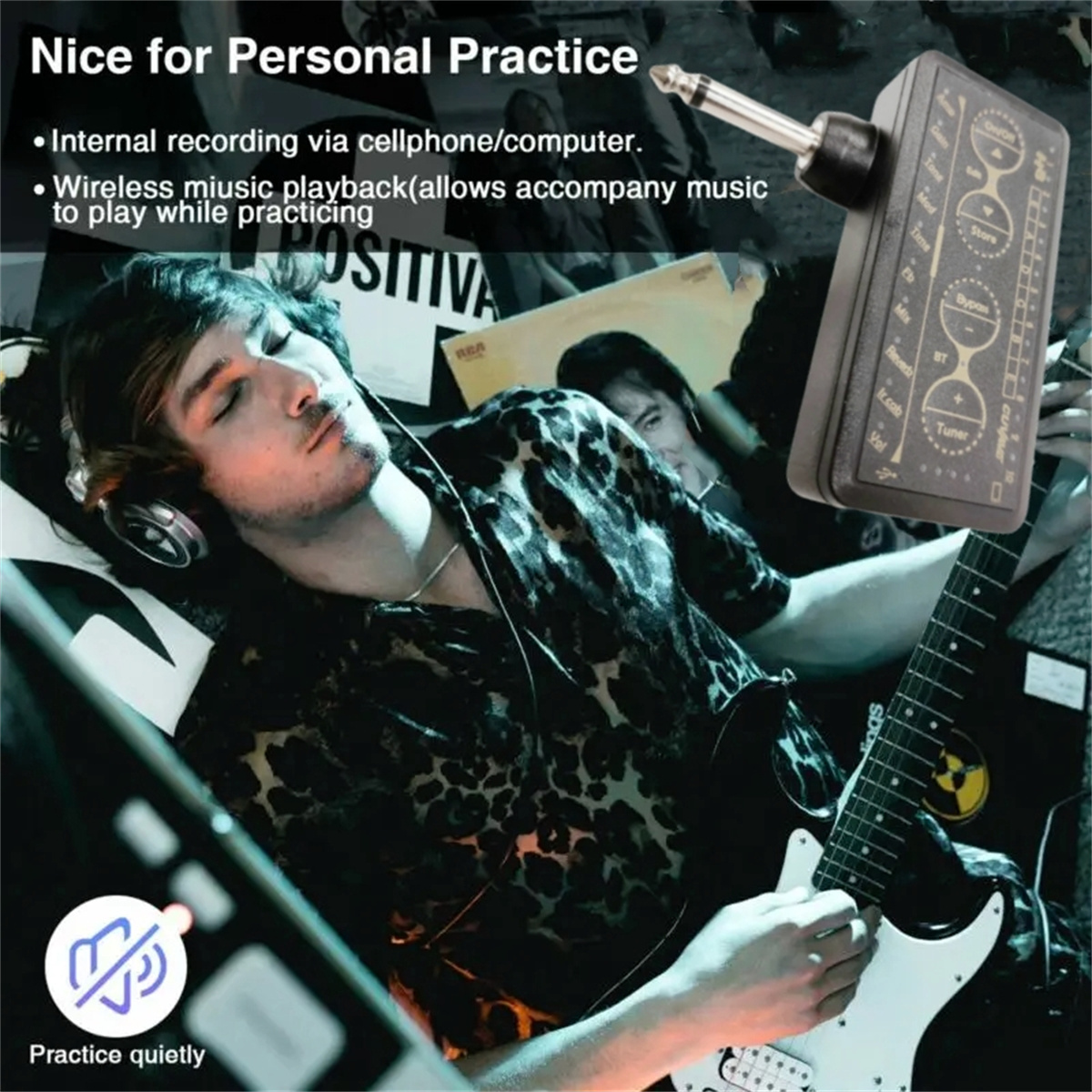 M-VAVE H8 Amplificatore per cuffie per chitarra Mini amplificatore per cuffie ricaricabile portatile Effetto riverbero con ritardo integrato per basso elettrico