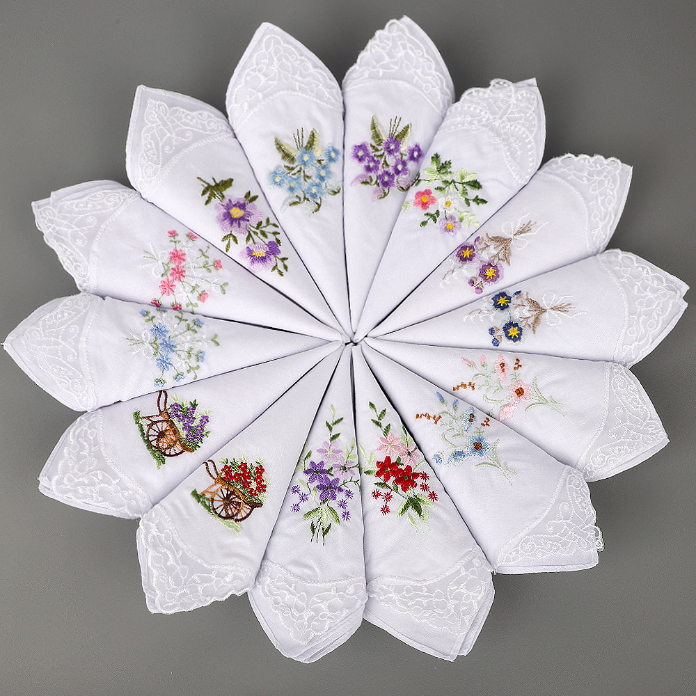 3 Stück Geschenk 28 cm Baumwolle besticktes Taschentuch gekämmtes Geschirrtuch japanische reine Spitze Damen
