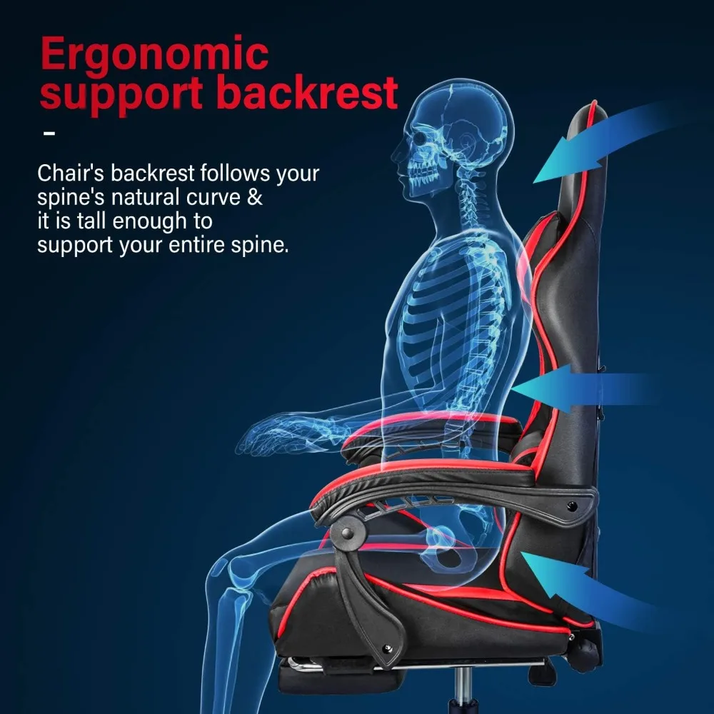 Gaming Chair, Backrest and Seat Height Adjustable Swivel Recliner Racing Office Computer Ergonomic Video Game Chair with Footres