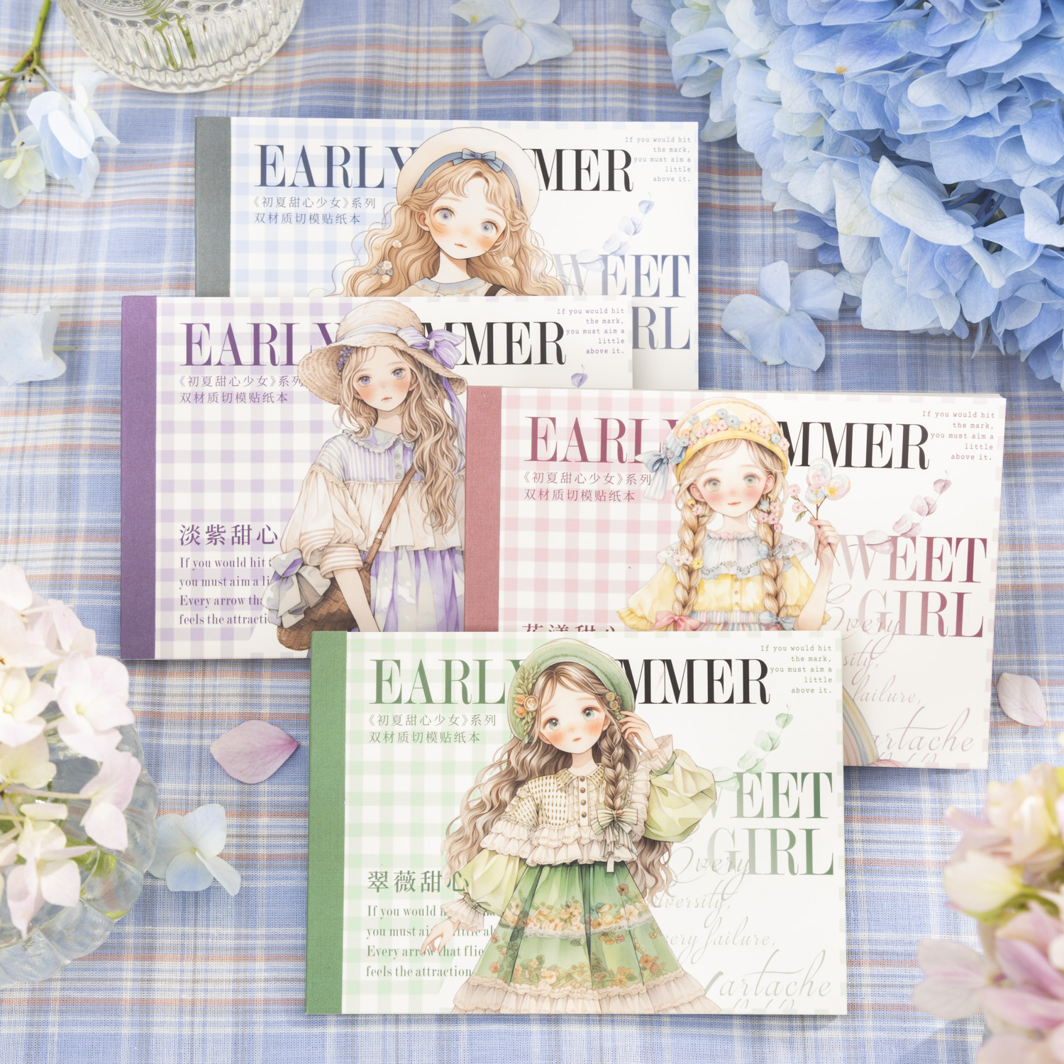 Libro de pegatinas con temática de niña, 4 estilos, 20 piezas/libro, serie Sweetheart de principios de verano, manual de película de doble material, base decorativa DIY