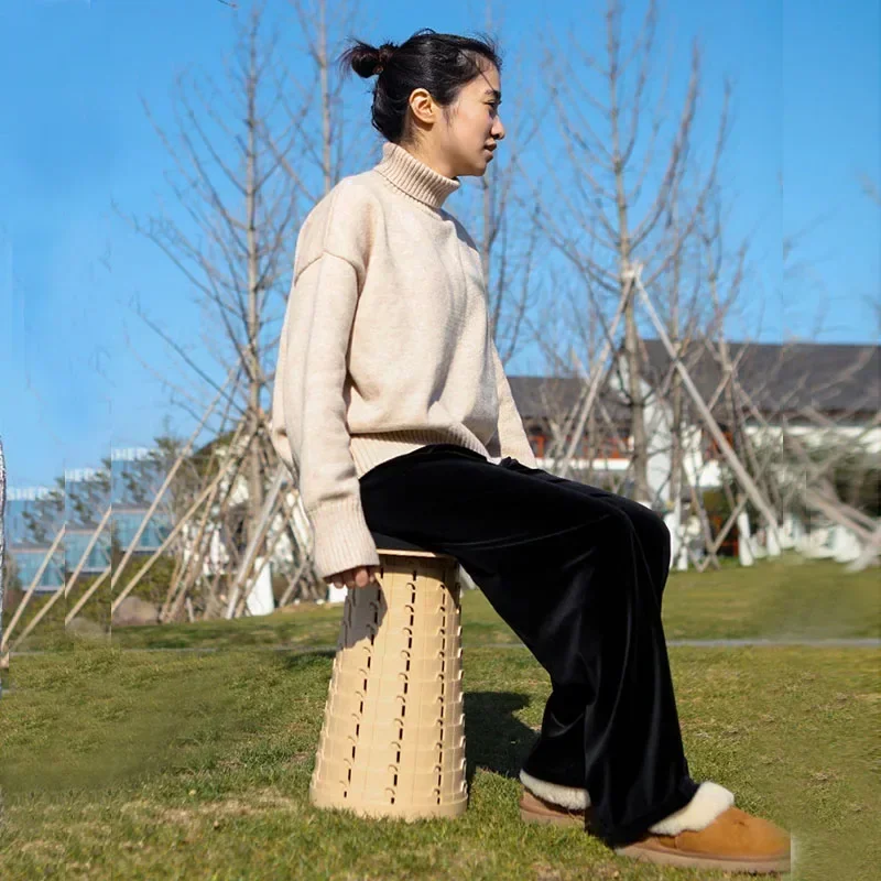 Outdoor Folding Stool with Soft Glue Queue Up  Portable Telescoping Travel Camping Fishing Bearing Strength Small Size