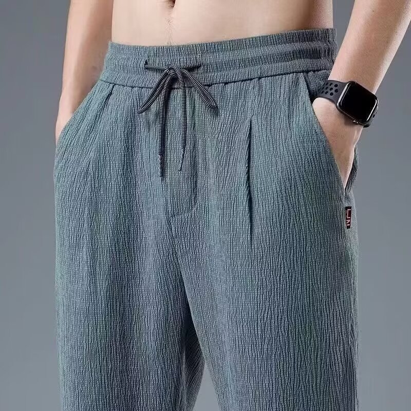 Pantalon d'été en coton et lin pour homme, décontracté, droit, section ultra-mince, tendance Ice InjCool, neuf minutes