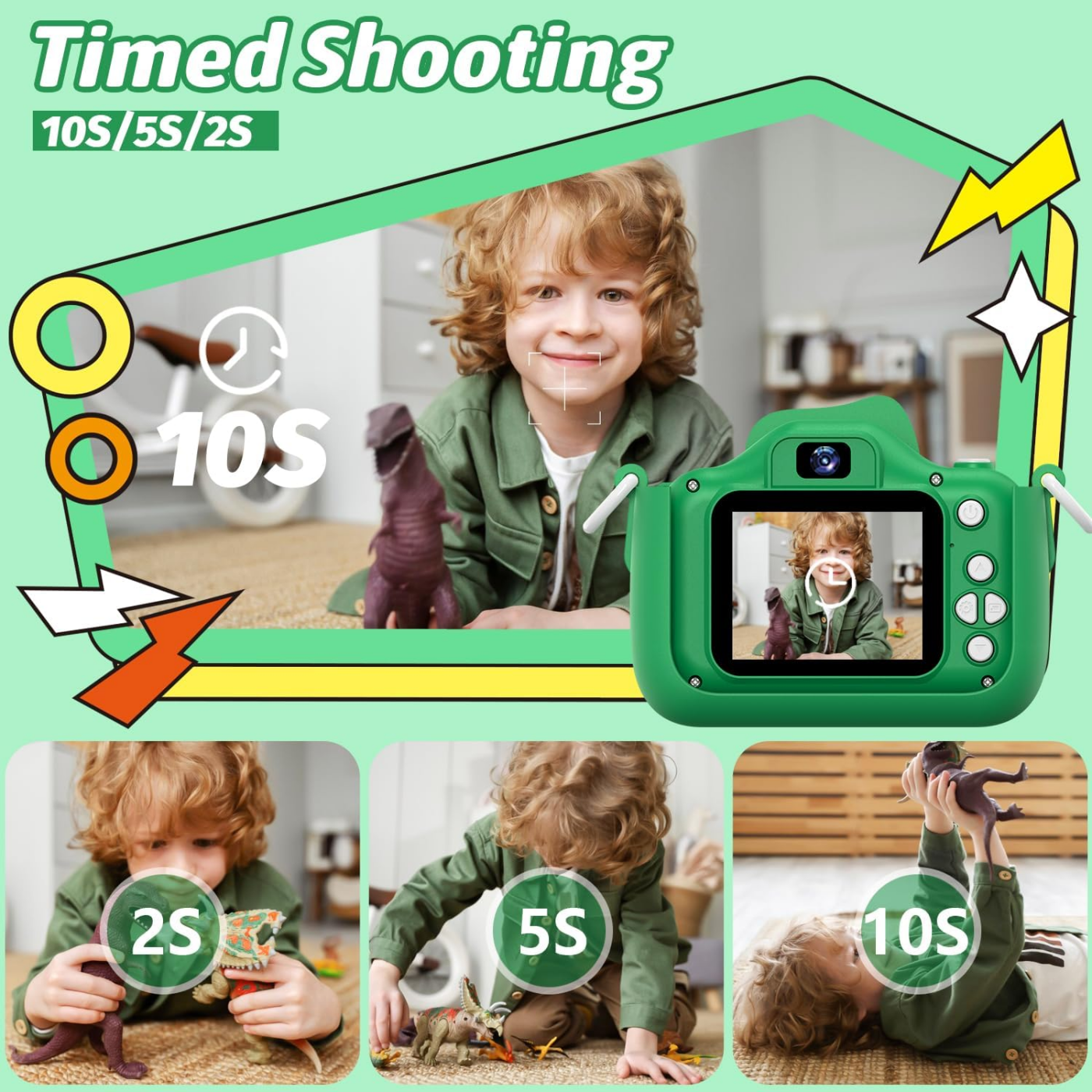 Câmeras infantis INOCTI, série de dinossauros, câmera infantil, câmera de vídeo digital para crianças pequenas, brinquedos para presentes de aniversário de Natal