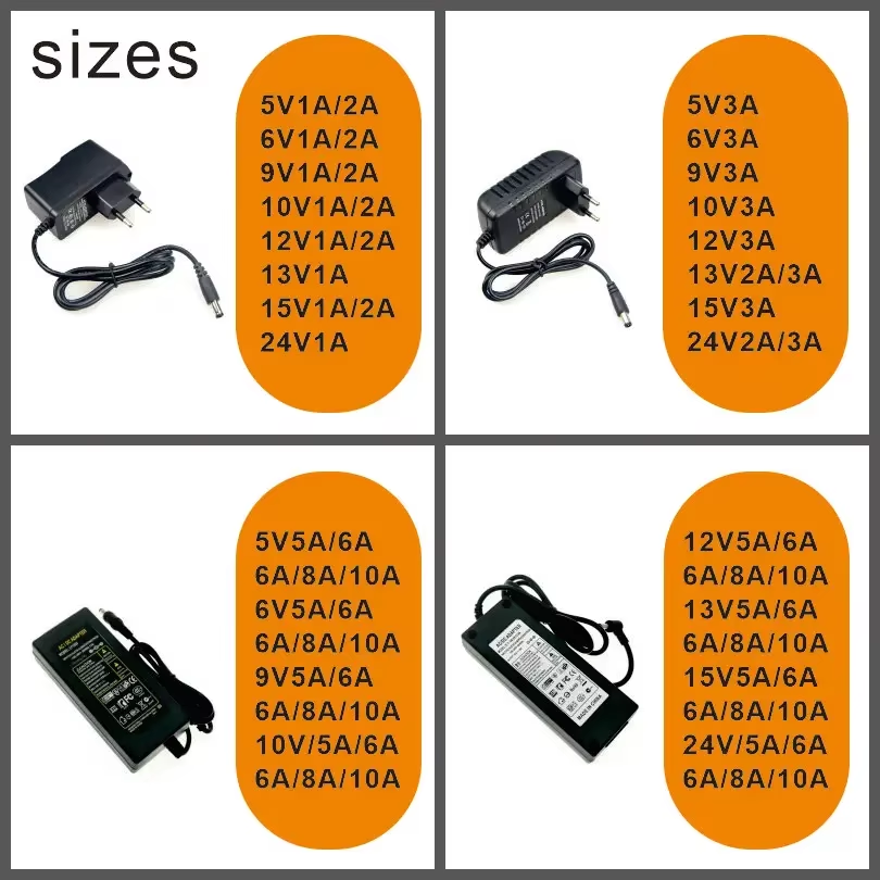 Power Supply Adapter 220V AC DC 5V 6V 8V 9V 10V 12V 13V 15V 24V Universal Charger 1A 2A 3A 5A 6A 8A 10A EU US For LED Driver
