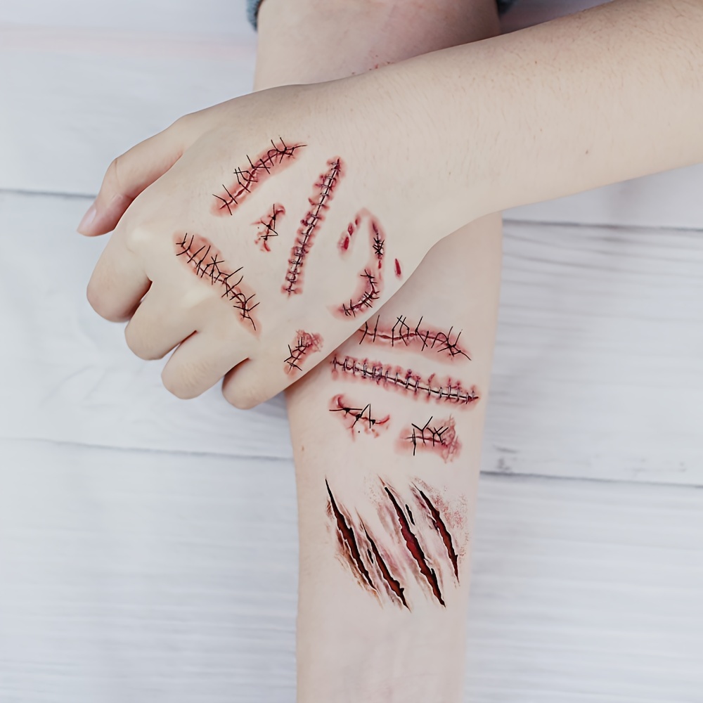 10 枚ハロウィン恐怖創傷一時的なタトゥー防水リアルな血のタトゥー傷害傷跡タトゥーステッカー顔手