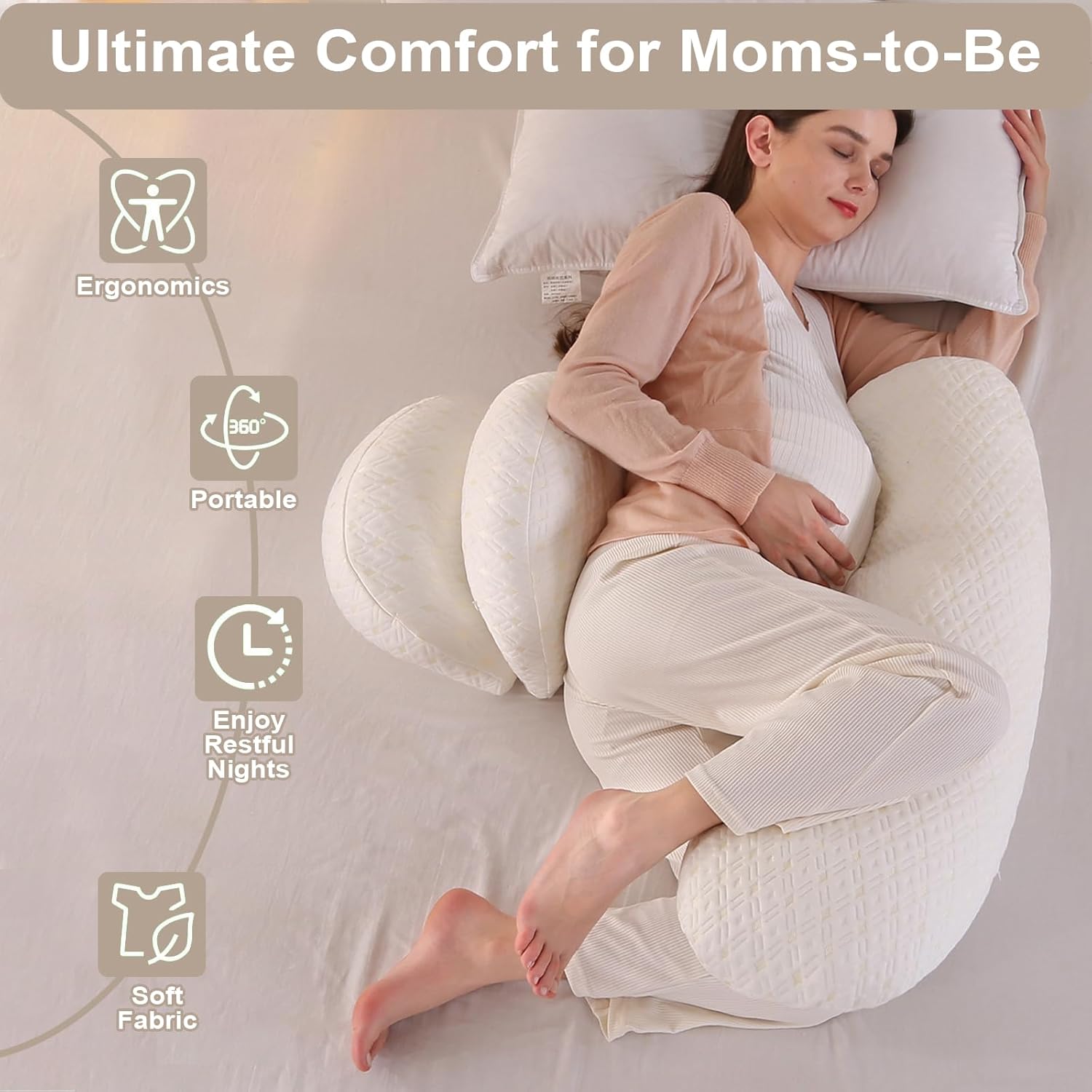 Almohada de embarazo, almohada de maternidad para dormir lateral, almohada suave para el cuerpo de embarazo, almohada de maternidad con almohada ajustable desmontable