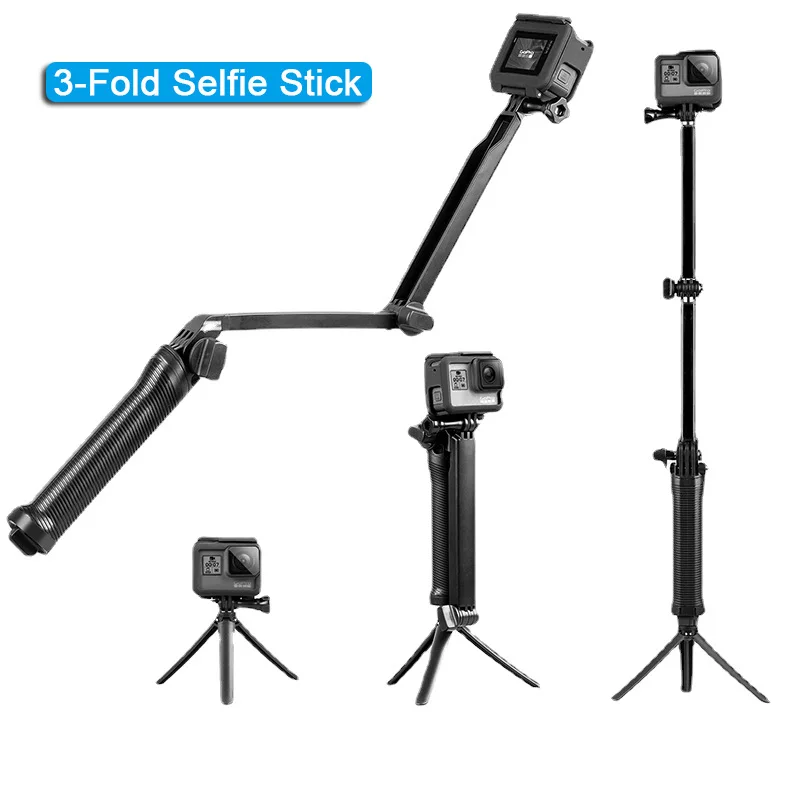 Palo de Selfie impermeable de 3 pliegues, soporte de 3 vías, monopié, Mini trípode para GoPro 12 11 10 9 8 7 Insta360 Osmo, accesorios para Cámara de Acción