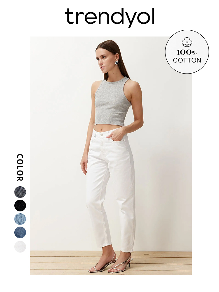 Trendyol TYZA Damskie 100% bawełniane dżinsy z wysokim stanem New Spring Autumn Skinny Fit, wielokolorowe spodnie Casualowe spodnie