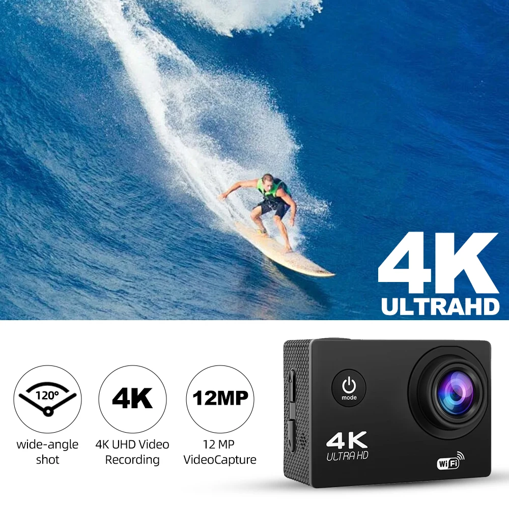 Ultra HD 4K/30fps WiFi 2.0 polegadas 170D Capacete à prova d'água Câmeras de gravação de vídeo Câmera esportiva com câmera de ação com controle remoto