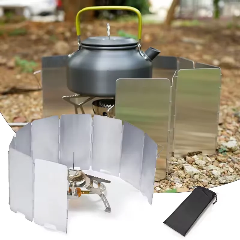 屋外ストーブウインドシールドキャンプフロントガラス 9 プレート折りたたみガス炊飯器ウインドディフレクターストーブ機器アクセサリーツール