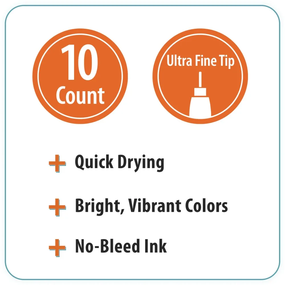 Felt-Tip Pens, Ultra Fine, Assorted Colors, 10 Pack