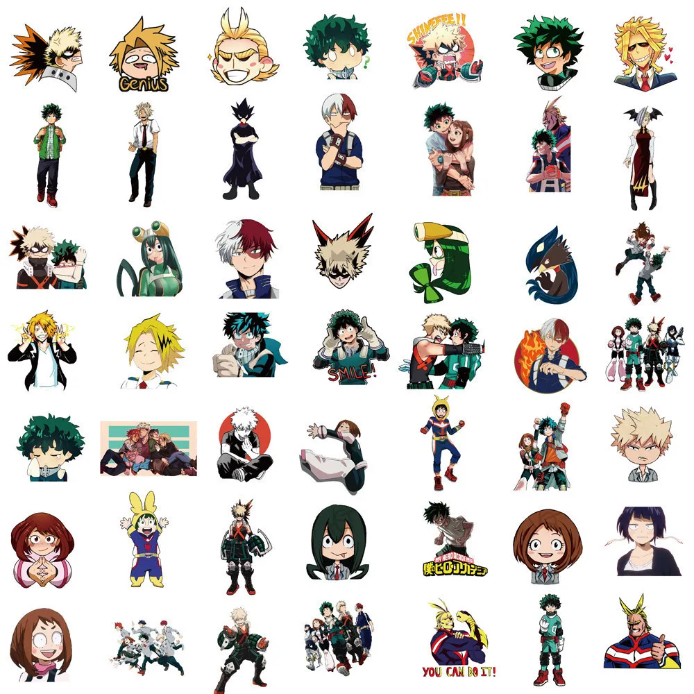 สติกเกอร์อนิเมะ My HERO Academy ของฉัน100ชิ้นกระเป๋าเดินทางสเก็ตบอร์ดเคสโทรศัพท์กันน้ำแพ็คสติกเกอร์น่ารักแล็ปท็อปผิวของเล่นเด็ก