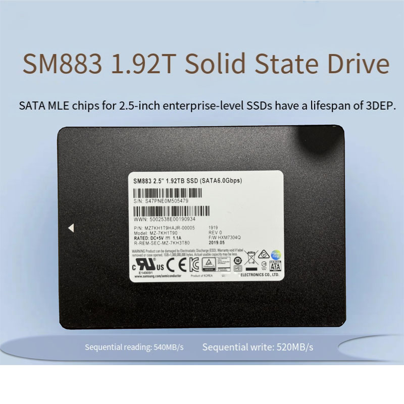 Original SM883 1.92TB 960GB 480G SATA Enterprise SSD Ultra-Durable Suitable for Samsung