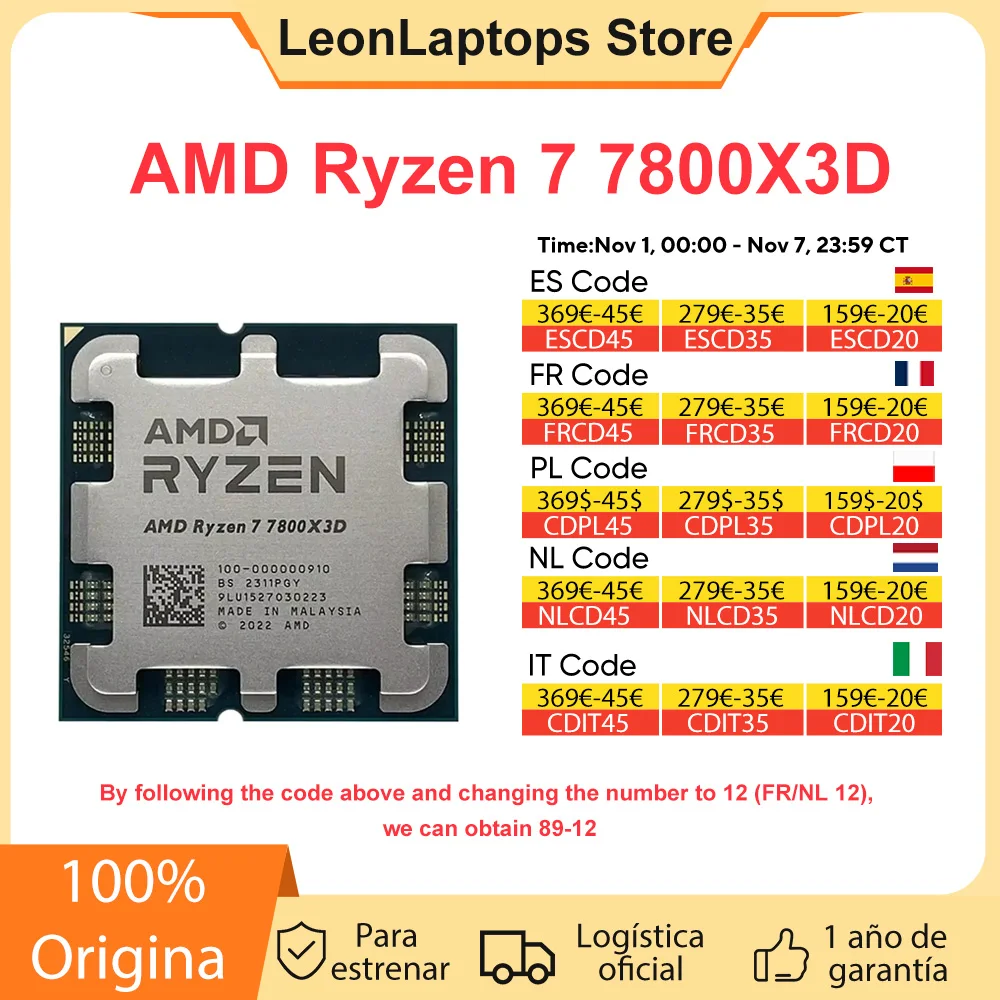 Processore AMD Ryzen 7 7800X3D R7 7800X3D Processore CPU a 8 core a 16 thread da 5,0 GHz 5NM 96M Socket AM5 Supporto scheda madre X670/B650