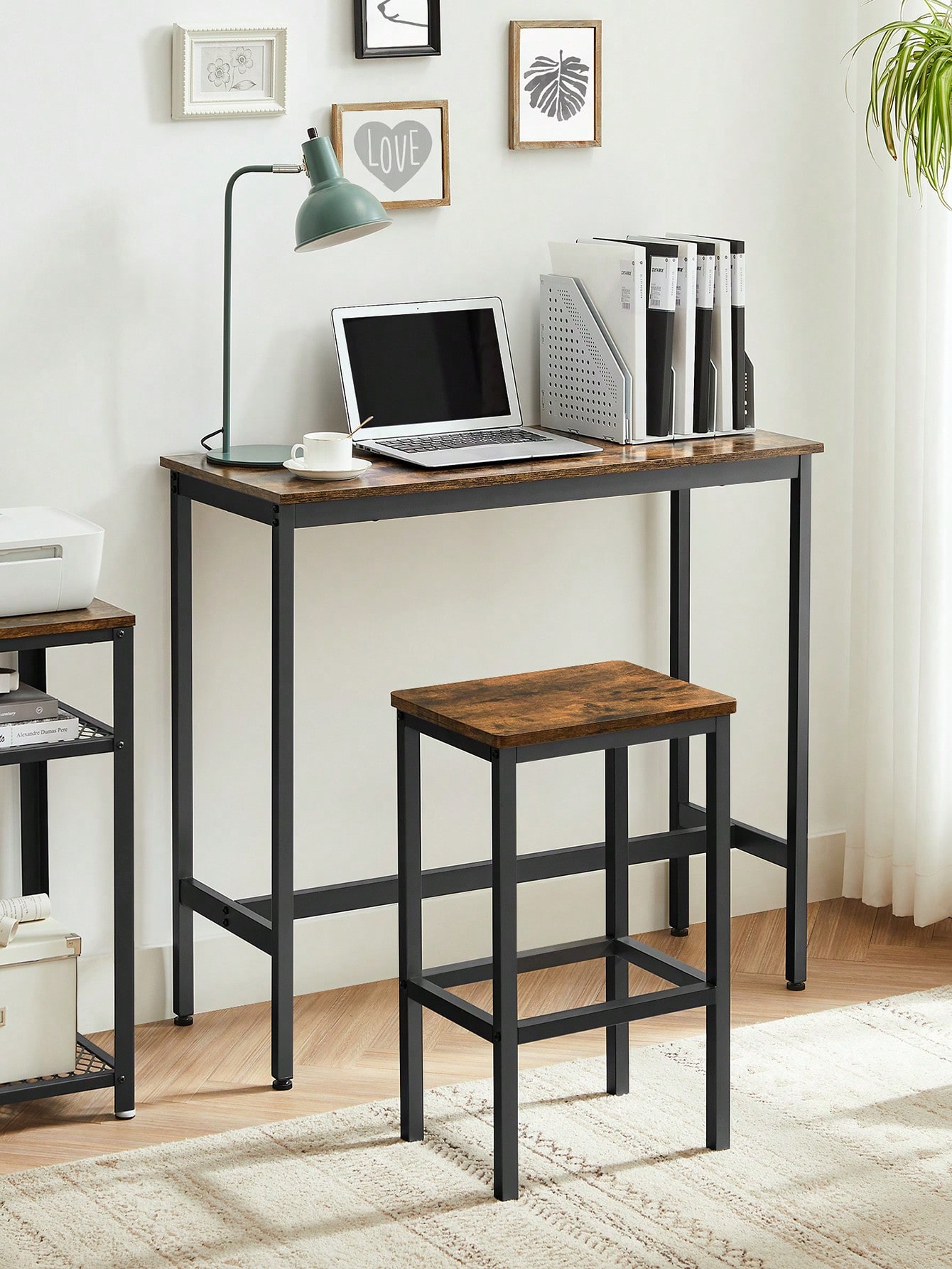 VASAGLE Dining Table Set, Bar Table with Stools, Breakfast Bar Table, 2 Stools, Industrial Steel Frame, Rustic Brown/Black
