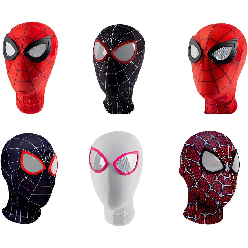 Spidey Full Head Mask for Adults Kids Miles Style Cosplay Costume Halloween Party Fun Gift with Breathable Mesh Eye Covers