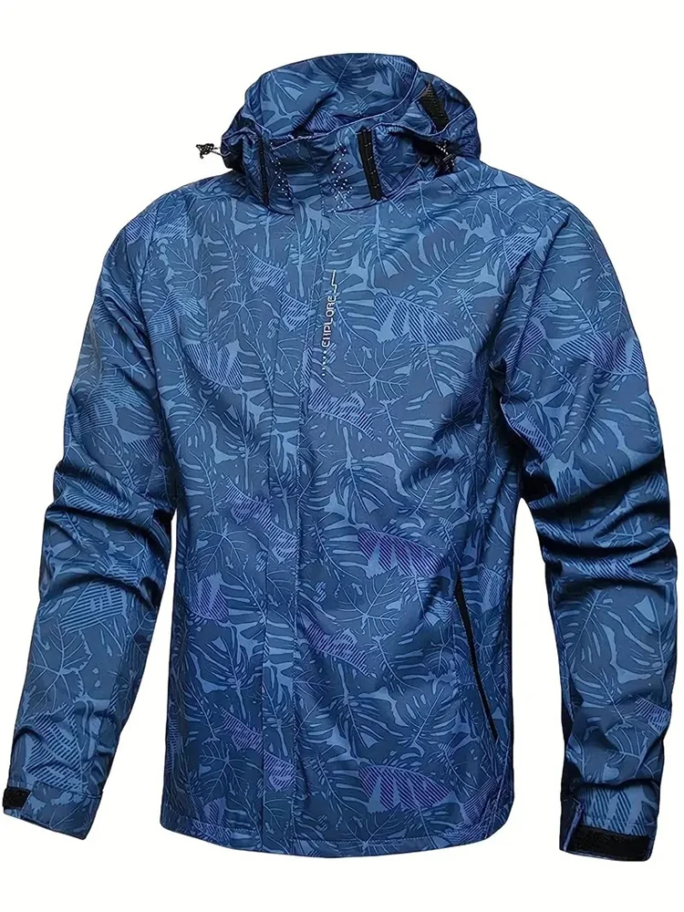 Jaqueta corta-vento impermeável casual masculina com zíper completo e capuz casaco para caminhadas ao ar livre para outono plus size