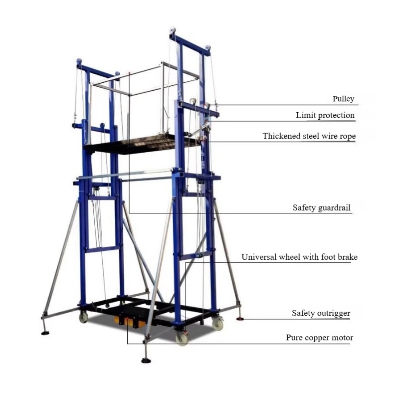 Electric Scaffold Lift Platform Portable Adjustable Height 8M 500Kg Remote Control Aluminum Construction Assembly Steady Movable