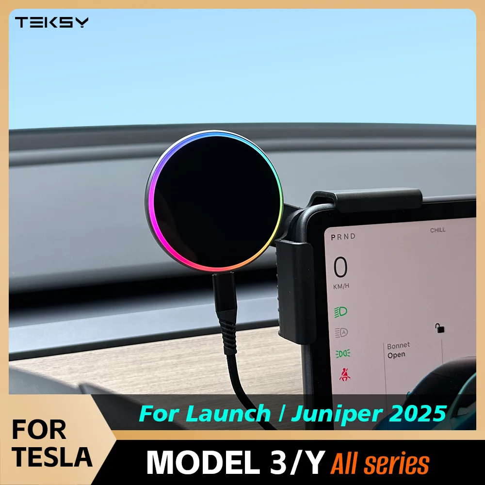 Para tesla novo modelo 3 y lançamento highland juniper 2025 suporte de montagem do telefone do carro 15w magnético magsafe carregador sem fio acessórios