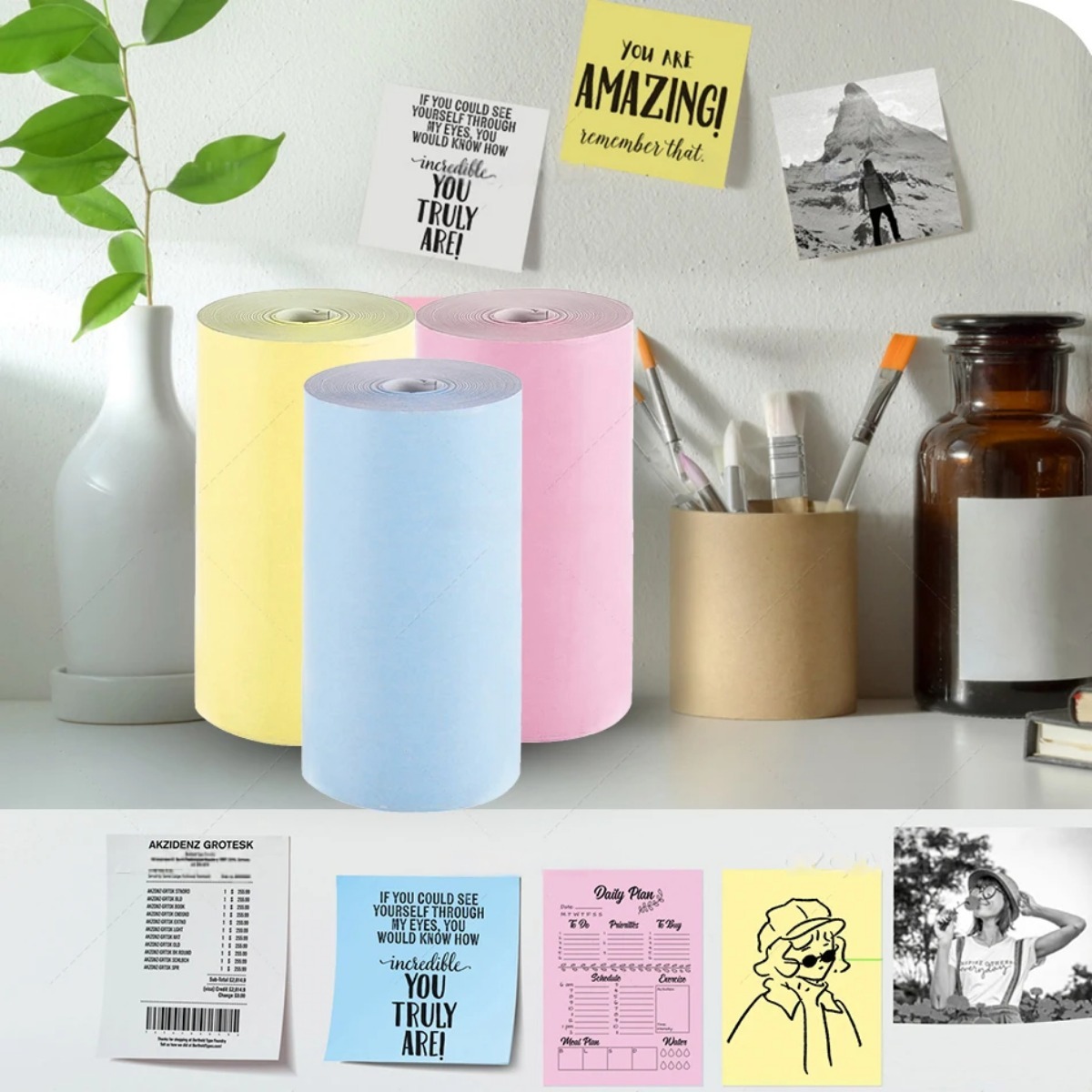 5 Color Paper Printer Thermal Paper Photo Rolls 57*25MM White Color Gift DIY Non-Adhesive Photo Print Rolls Mini Printer Paper