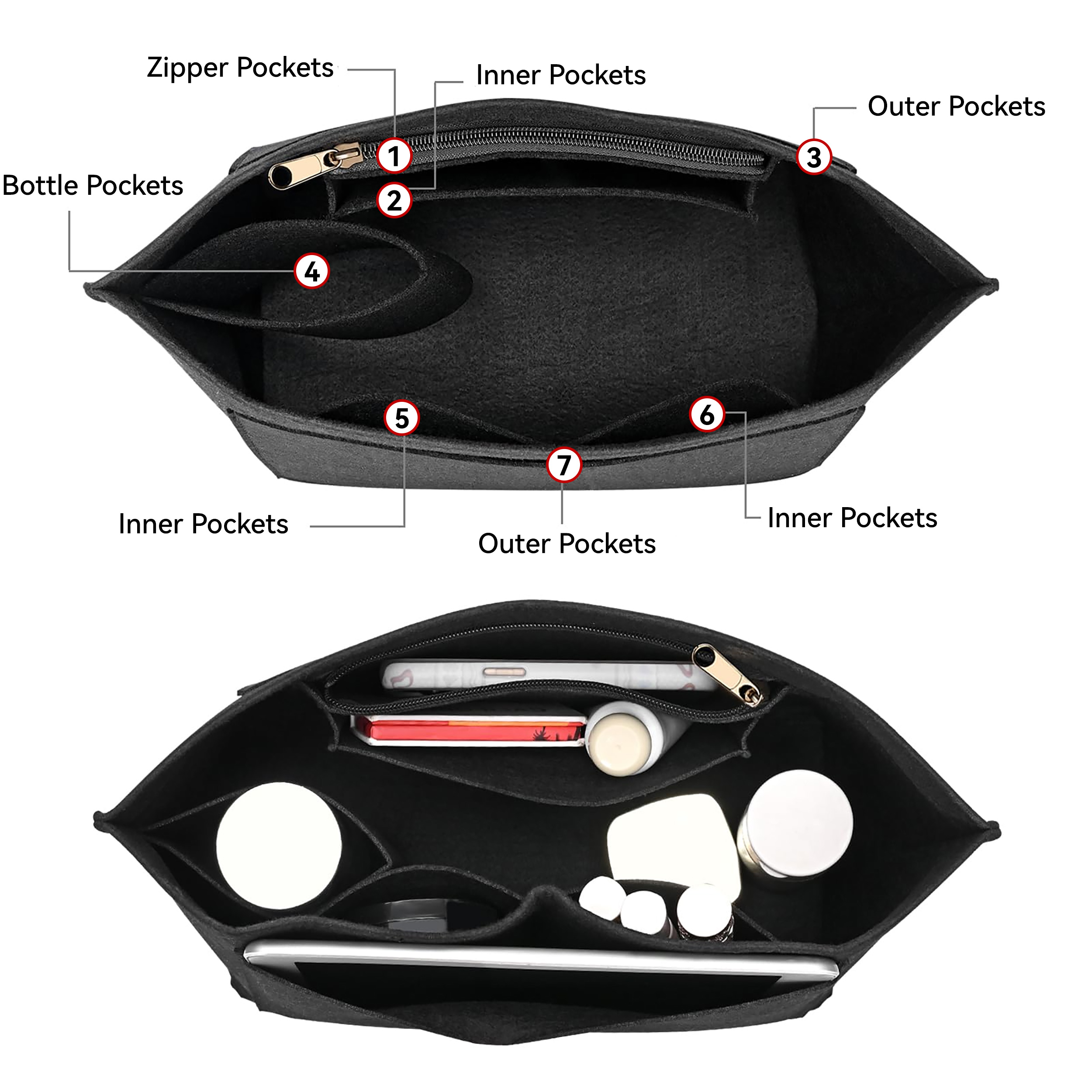 Bolsa de inserción de fieltro para bolso Longchamp, bolsa con forro, bolsa de maquillaje de tela de fieltro, soporte de viaje, organizador de bolso de inserción portátil