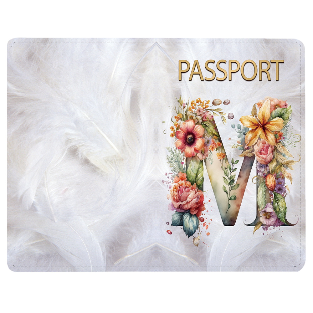 Porta pasaporte, billetera de viaje, funda de cuero para pasaporte, tarjetas, billetera de viaje, estuche organizador de documentos, patrón de nombre de letra Floral