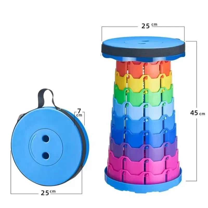 Sedia telescopica pieghevole in plastica portatile, sgabello regolabile leggero per campeggio in spiaggia da pesca, sedile pieghevole compatto per esterni